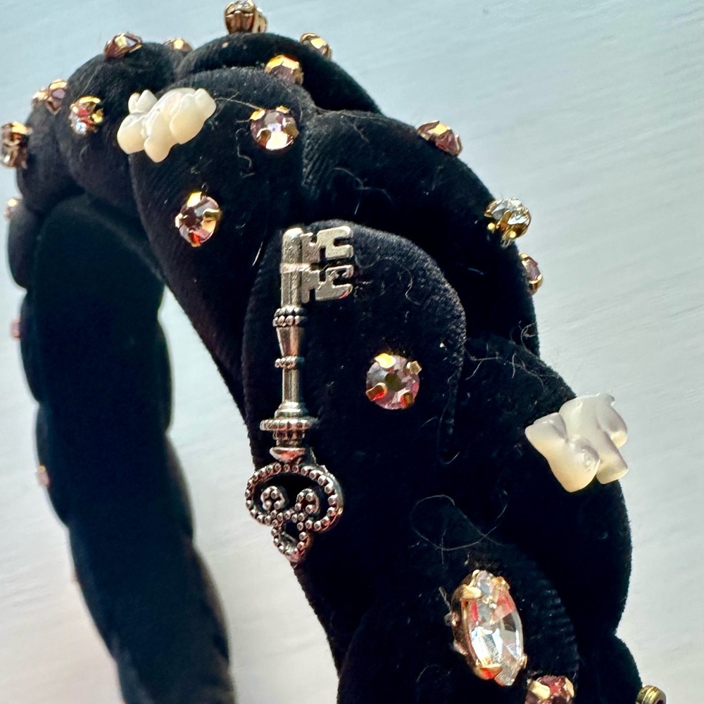 Handmade Alice in Wonderland Headband with Swarovski Crystals, Black Velvet